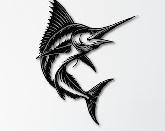 Marlin Wall Art SVG DXF | Swordfish Laser Cut File | Coastal Decor | Fishing Sign