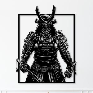 Arte de parede de guerreiro samurai, arquivo SVG DXF, decoração de parede de metal samurai japonês, silhueta de espada katana, arquivo cortado a laser para CNC, plasma, Cricut