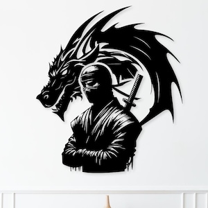 Ninja and Dragon Laser Cut File | SVG DXF Eps Pdf | Ninja Dragon Wall Art | Instant Download Vector Design for CNC, Cricut