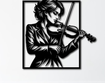 Violinist Wall Art SVG | Music Room Decor | Laser Cut Metal Sign | Female Musician DXF