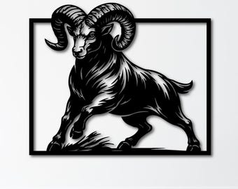 Arte mural de carnero SVG / Archivo láser de borrego cimarrón / Decoración de cabaña DXF / Letrero de pared de Aries