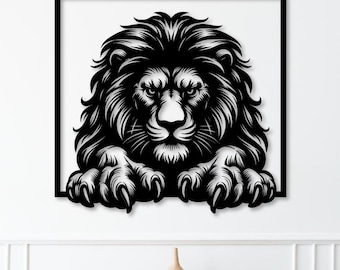 Decorazione murale con testa di leone: metallo tagliato al laser, legno, Cricut (download digitale)