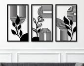 3 Panel Minimalist Botanical Wall Art DXF SVG Pdf Eps | Modern Geometric Laser Cut Decor for CNC, Glowforge & Cricut