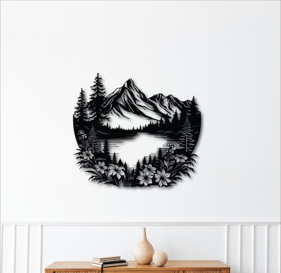 Mountain, Lake and Forest Wall Art Dxf, Svg, Eps, Ai and Pdf Files