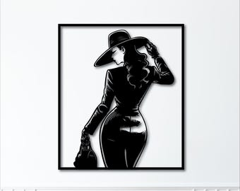 Hot Mafia Girl Wall Art dxf, svg, eps, ai and pdf files for laser cutting, cnc cutting, Hot Woman svg, Mafia svg, Girl dxf, Mafia Woman