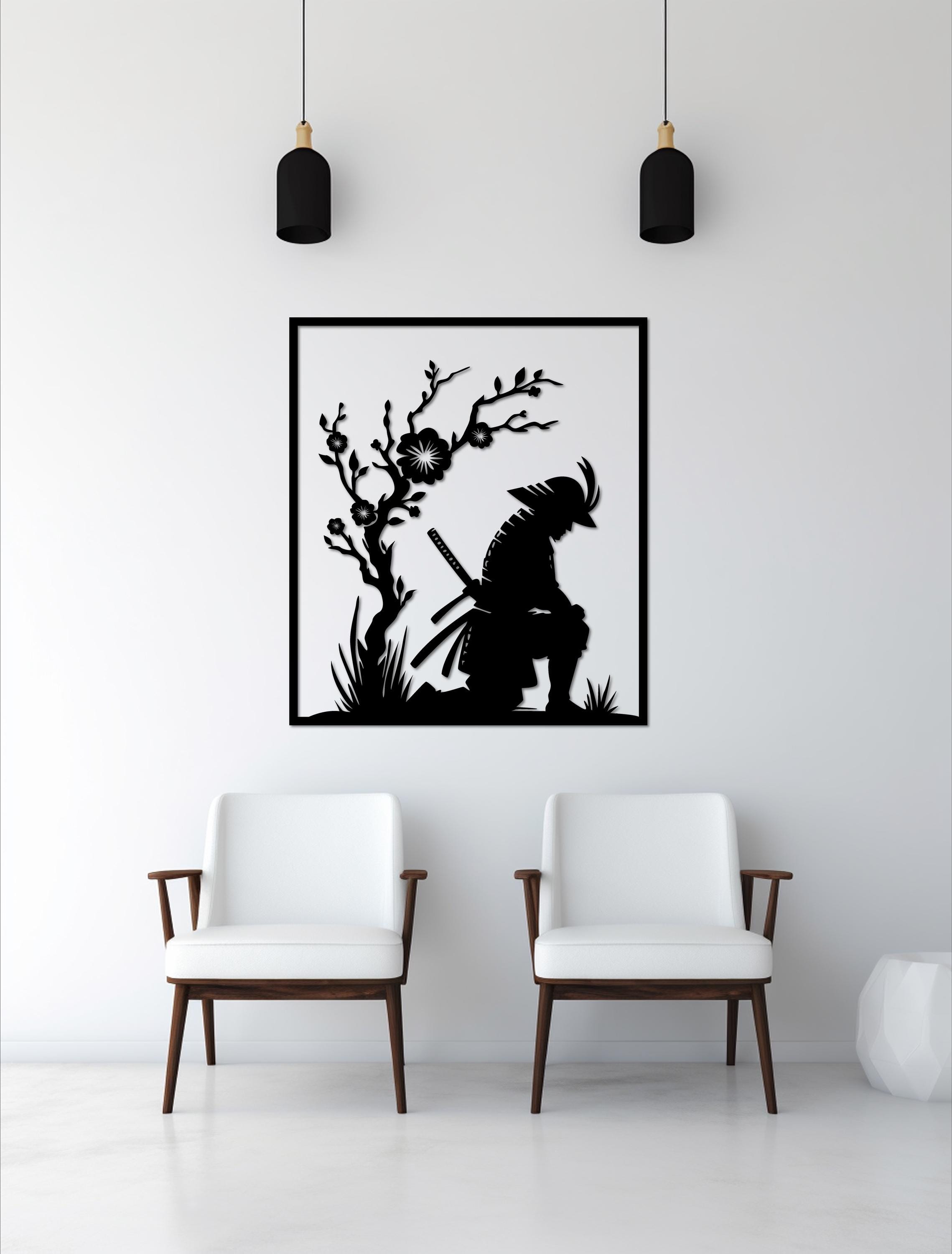 Samurai Wall Art DXF SVG Pdf Eps : Japanese Warrior Laser Cut File