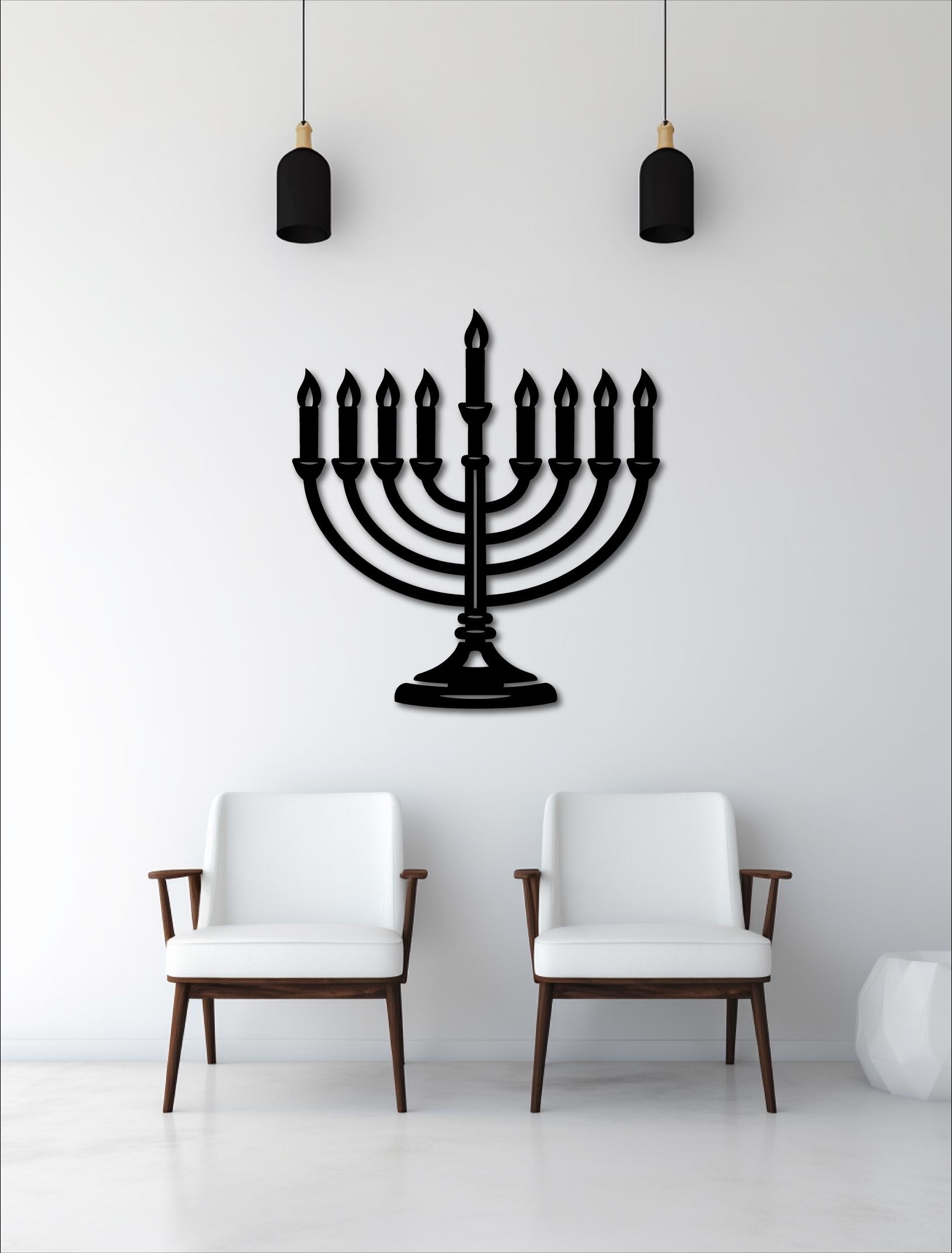 ウォールアート イスラエル 作家 メノーラー ユダヤ 燭台 Hadar Aviv メノーラーウォールアート DXF SVG、ユダヤ教の壁飾り、ハヌカサイン