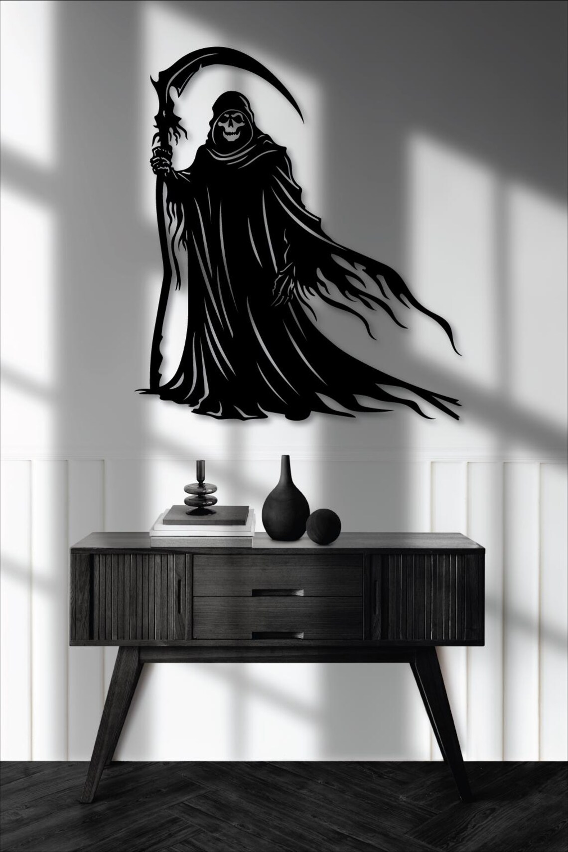 Grim Reaper Wall Art SVG, Scary Skeleton Scythe DXF, Halloween Laser ...