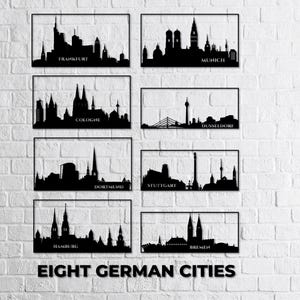 German Cities Skyline Silhouettes Wall Art dxf, svg, eps, ai and pdf files for laser cutting,CNC cutting, Cricut cutting, Germany Silhouette