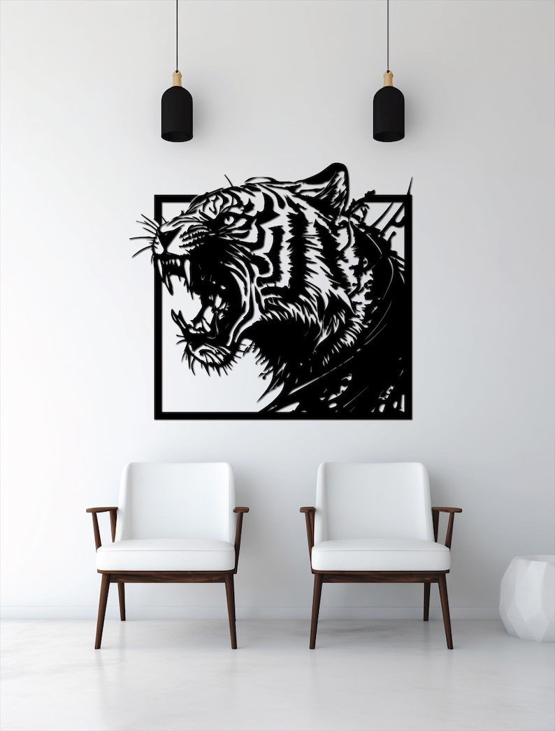Tiger Wall Art dxf,svg,eps,ai and pdf files for laser cutting, cnc cutting, Tiger SVG, Wild Animal dxf, Home Decor, Decorative Wall Art image 4