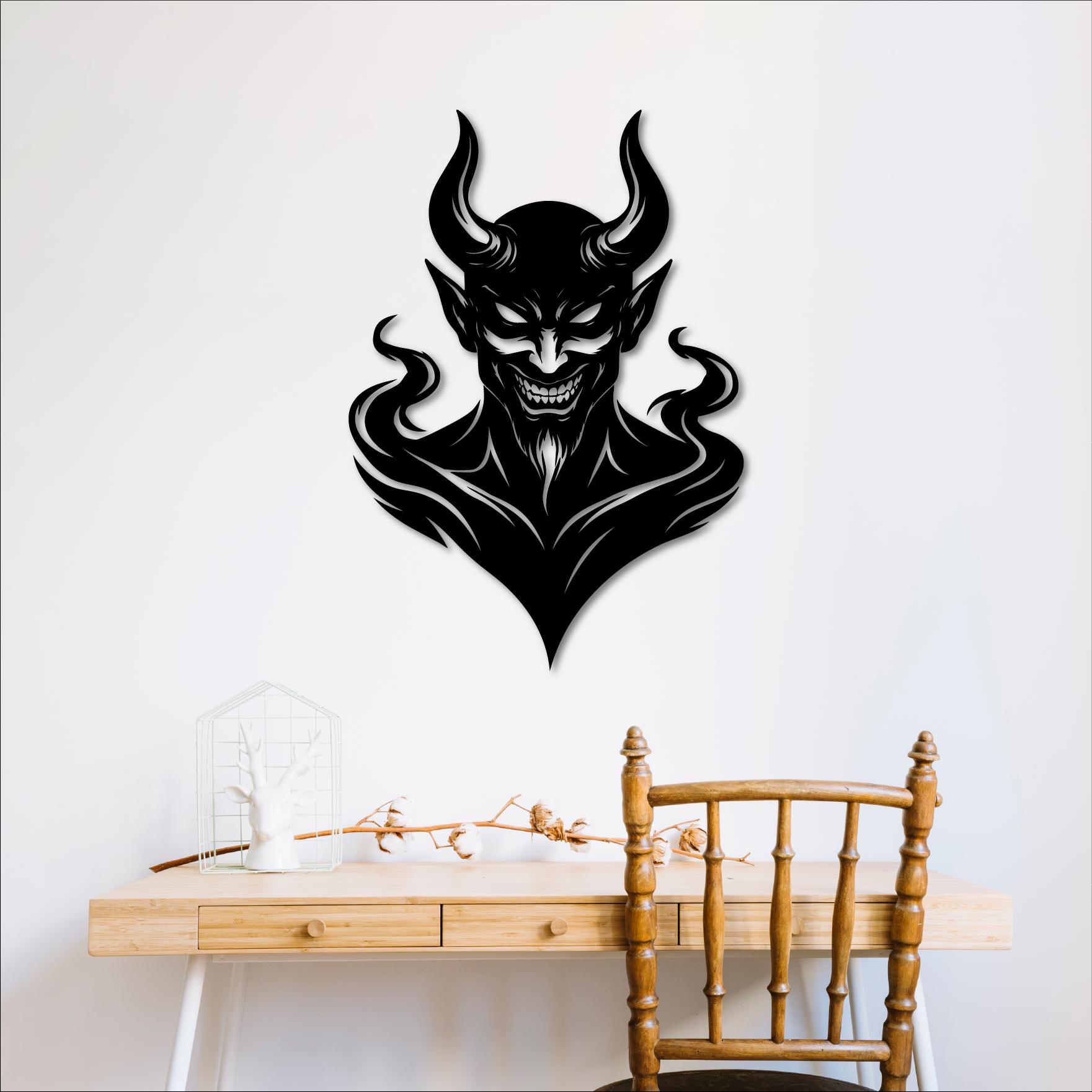 Demon Wall Art SVG DXF | Devil Head Silhouette | Gothic Dark Art Laser ...
