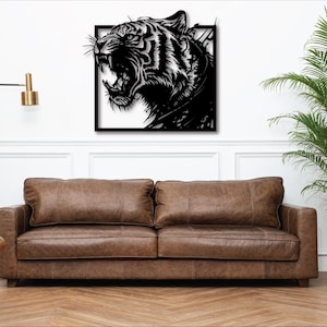 Tiger Wall Art dxf,svg,eps,ai and pdf files for laser cutting, cnc cutting, Tiger SVG, Wild Animal dxf, Home Decor, Decorative Wall Art image 2