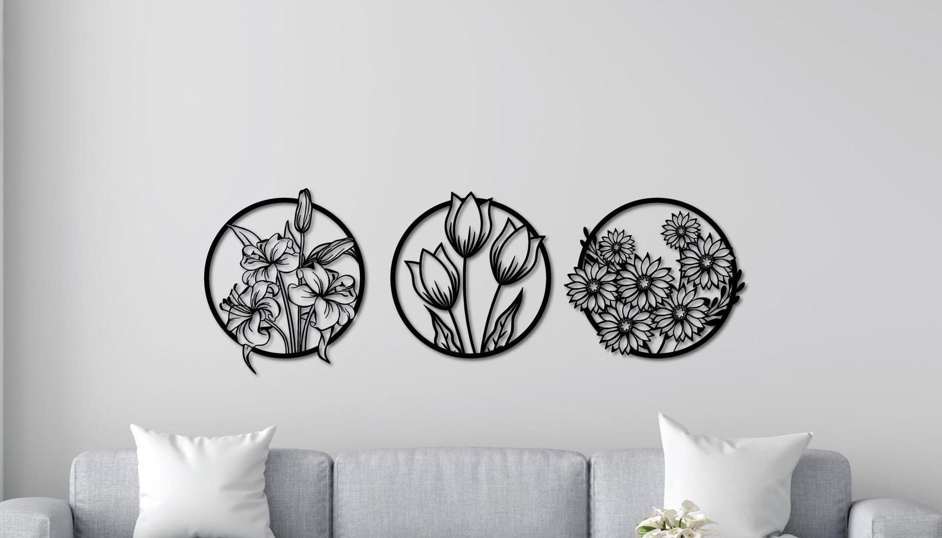 Orchid, Tulip and Daisy Wall Art Dxf, Svg, Eps, Ai and Pdf Files