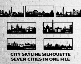 Stadt Skyline Silhouette Wand Kunst Dxf,svg,eps,ai und pdf Dateien für Laserschnitt,cnc,Berlin,London,Moskau,Rom,Paris,Amsterdam,New York dxf