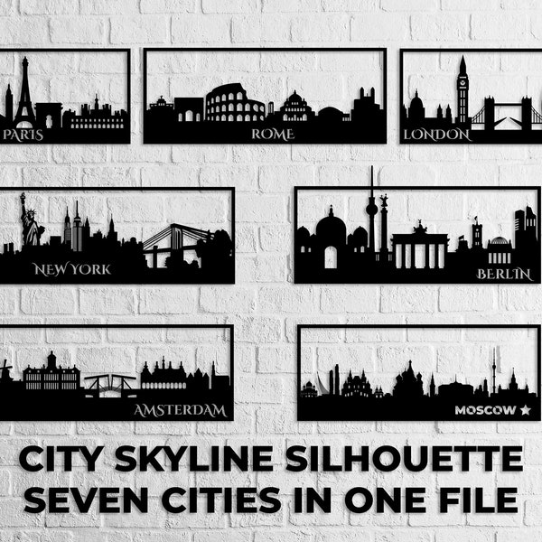 City Skyline Silhouette Wall Art Dxf,svg,eps,ai and pdf files for laser cut,cnc cut,Berlin,London,Moscow,Rome,Paris,Amsterdam,New York dxf