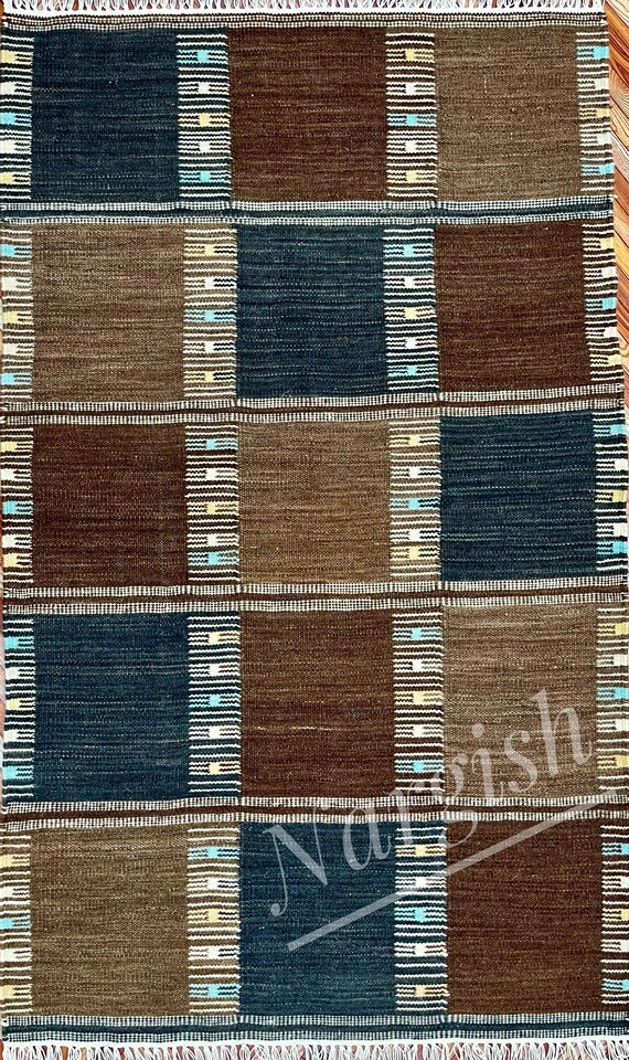 Handwoven Scandinavian Wool Rug: Brown Flatweave, Vintage Inspired (6x9 ft.) Home Decor