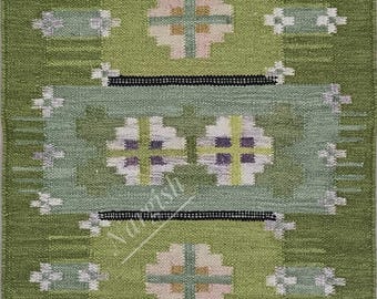 4x6 5x8 8x10 Rug Green Swedish Marianne Richter inspired High Quality Flatweave Wool Rug for Living Room Bedroom Rug, Customize in all Size