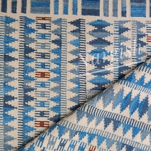 Blue Scandinavian Kilim Rug: Handwoven Wool Flatweave, 10x14