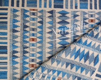 Blue Swedish Scandinavian Inspired Kilim Rug High Quality Flatweave Wool Rug for Living Room Bedroom 9x12 10x14 Rug, Customise in all Size