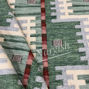 Green Handwoven Wool Kilim Rug: Scandinavian Design, 6x9