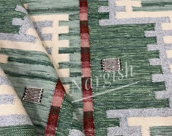 Green Swedish Scandinavian Design High Quality Handwoven Flat weave Kilim Rug for Living Room Bedroom 5x8 8x10 Rug Customize in all size