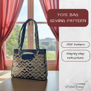 Classic Tote Bag Sewing Pattern | Lined Handbag PDF | Flap Closure, Zipper & Slip Pocket | Easy Bag Pattern