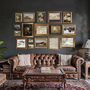 Conjunto de láminas de arte clásico ecléctico vintage para pared: 17 láminas enmarcadas
