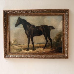 Vintage Horse Portrait Painting, Antique Framed Art, Classic Equestrian Wall Decor image 3
