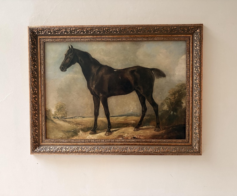 Vintage Horse Portrait Painting, Antique Framed Art, Classic Equestrian Wall Decor image 3