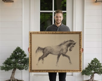 Framed Vintage Horse Print, Equestrian Wall Art, Gold Frame