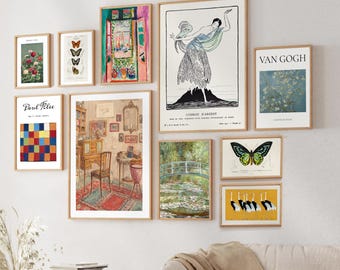 Framed Gallery Wall Art Set: Abstract Botanical Prints, Wood Frames