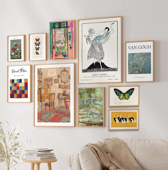Framed Gallery Wall Art Set: Abstract Botanical Prints, Wood Frames