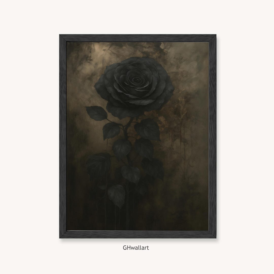 Framed Black Rose Art Print: Gothic Floral Oil Painting Style - Etsy