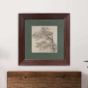 Vintage Tree Sketch Art Print: Brown Framed Botanical Landscape