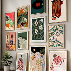 Eclectic Framed Gallery Wall Set of 11, Modern Wood Art Prints, DDP