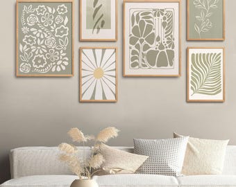 FRAMED   Flower Gallery Wall / Mid Century Modern Wall Art/ Soft Color  Wall Art/ Framed Gallery Wall Set /Wall Art Set Framed