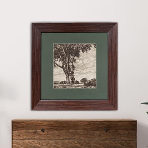 Sztuka pejzażu z drzewami w stylu vintage: rustykalna, brązowa rama, dekoracja ścienna