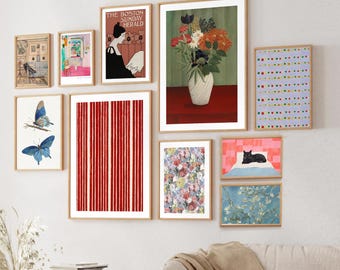 Eclectic Framed Gallery Wall Art Set: Vintage Botanical, Abstract, Animal Prints