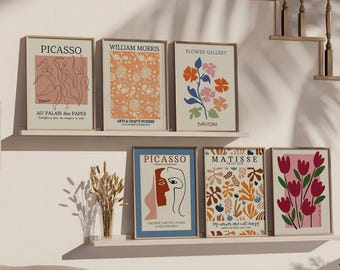 FRAMED Set of 6 William Morris Poster, Flower Market Art Print, Matisse Picasso  Painting Gallery Wall Picture,  Living Room Bedroom Decor