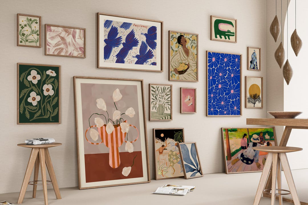 Framed Floral Gallery Wall Art Set: Modern Abstract Prints, Rustic ...