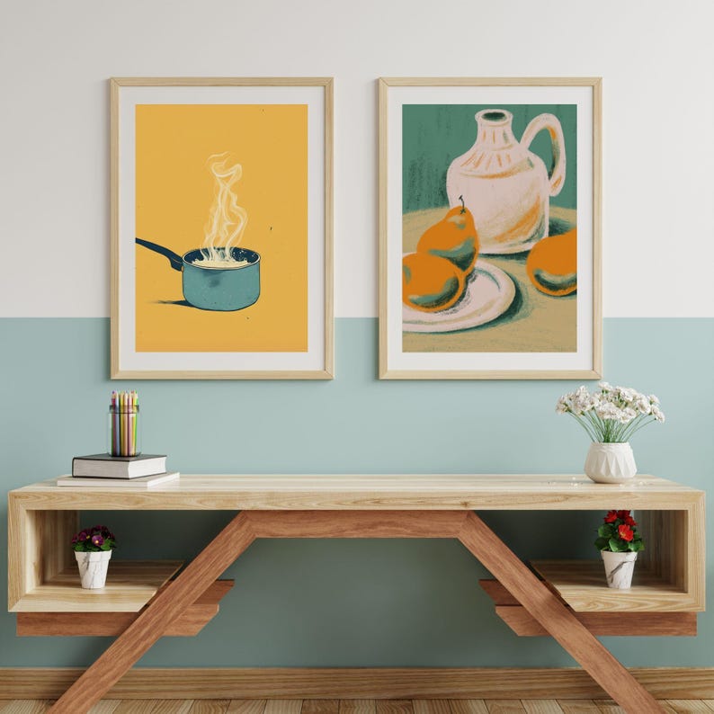 kitchen gallery wall set of 600, kitchen wall art,... Framed Kitchen Gallery Wall Art Set of 6: Modern Food Prints - Etsy