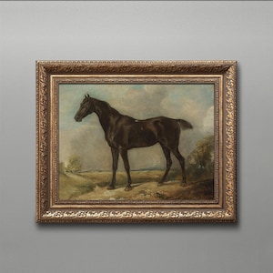 Vintage Horse Portrait Painting, Antique Framed Art, Classic Equestrian Wall Decor