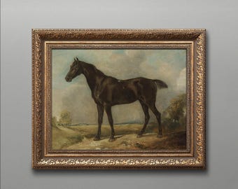 Vintage Horse Portrait Painting, Antique Framed Art, Classic Equestrian Wall Decor