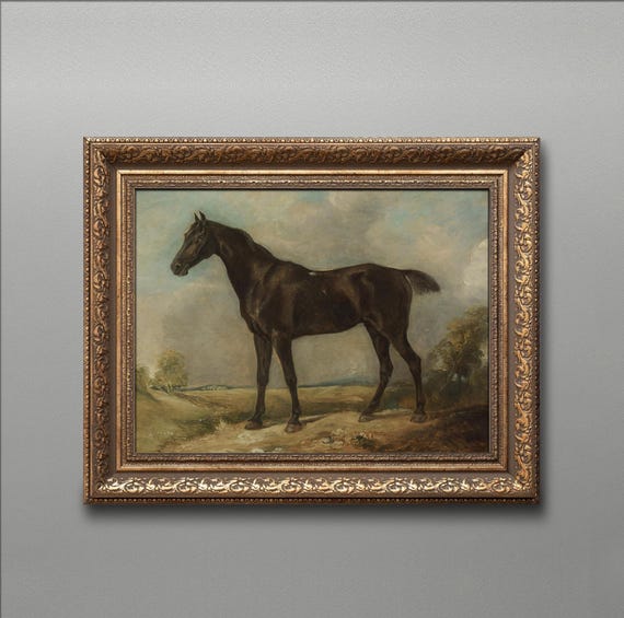 Vintage Horse Portrait Painting, Antique Framed Art, Classic Equestrian Wall Decor