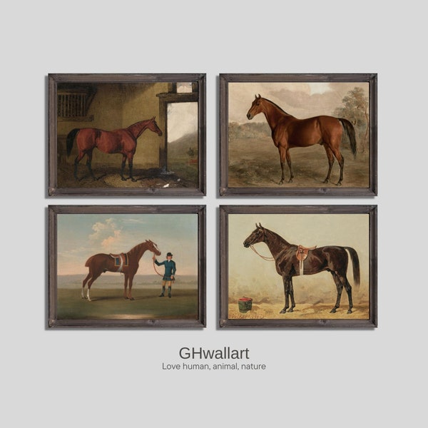 4 Sets of Equestrian Art Prints, Vintage Horses Downloadable ,Rustic Horses  Download, Vintage Gallery Wall Decor, Equestrian Printable