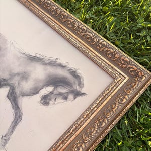 Vintage Horse Charcoal Sketch: Antique Gold Framed Art Print image 6