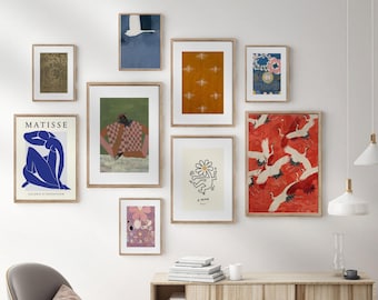Framed Gallery Wall Art Set: Abstract Prints, Floral & Matisse Style