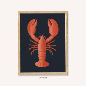 Framed Lobster Print: Coastal Kitchen Wall Art - Solid Wood Frame