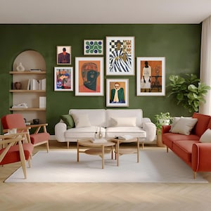 Vintage Gallery Wall Set of 7, Modern  Wall Art, Abstract Vintage Wall Art , Wall Gallery , Picture Set , Framed Picture Set,