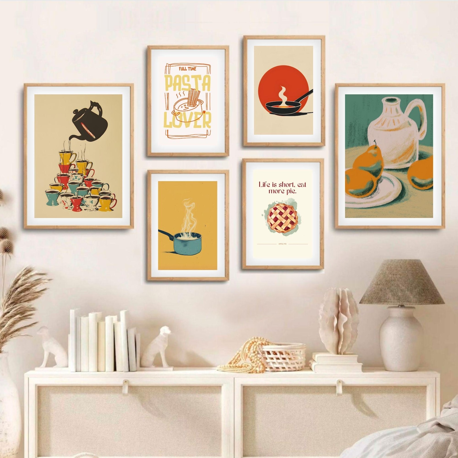 kitchen gallery wall set of 600, kitchen wall art,... Framed Kitchen Gallery Wall Art Set of 6: Modern Food Prints - Etsy